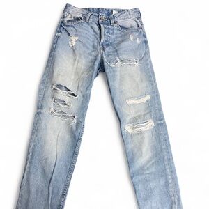 Women's Light Blue Distressed Boyfriend Jeans